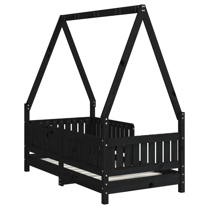 Kinderbett Schwarz 70x140 cm Massivholz Kiefer