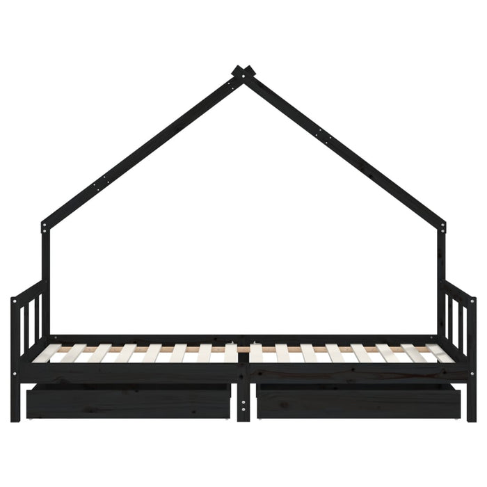 Kinderbett mit Schubladen Schwarz 90x200 cm Massivholz Kiefer