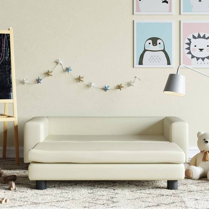 Kindersofa mit Hocker Creme 100x50x30 cm Kunstleder