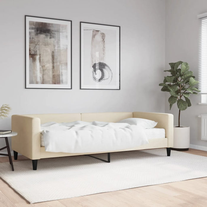 Tagesbett mit Matratze Creme 90x200 cm Stoff