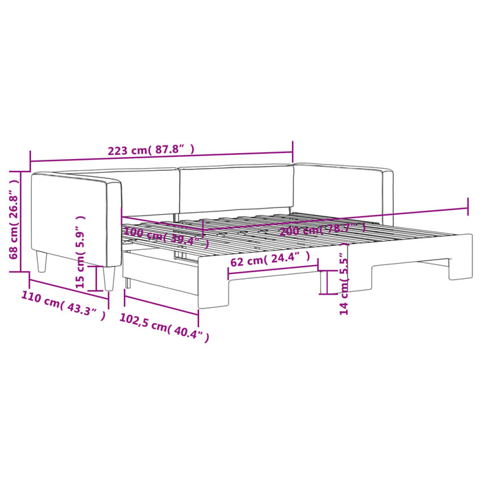 Tagesbett Ausziehbar Creme 100x200 cm Stoff