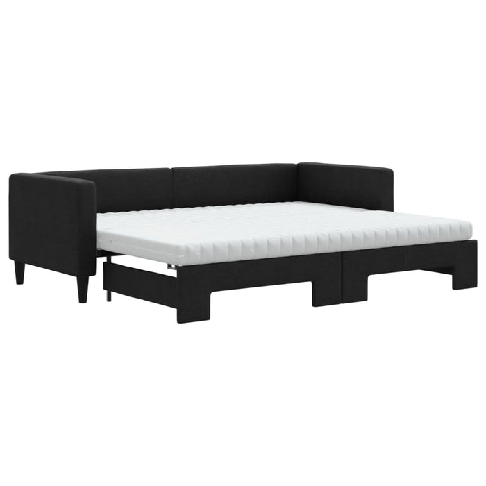 Tagesbett Ausziehbar mit Matratzen Schwarz 80x200 cm Stoff