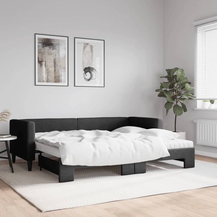 Tagesbett Ausziehbar mit Matratzen Schwarz 80x200 cm Stoff