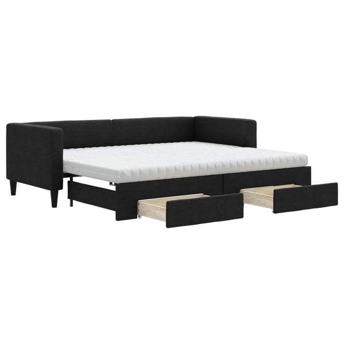 Tagesbett Ausziehbar mit Schubladen Schwarz 80x200 cm Stoff