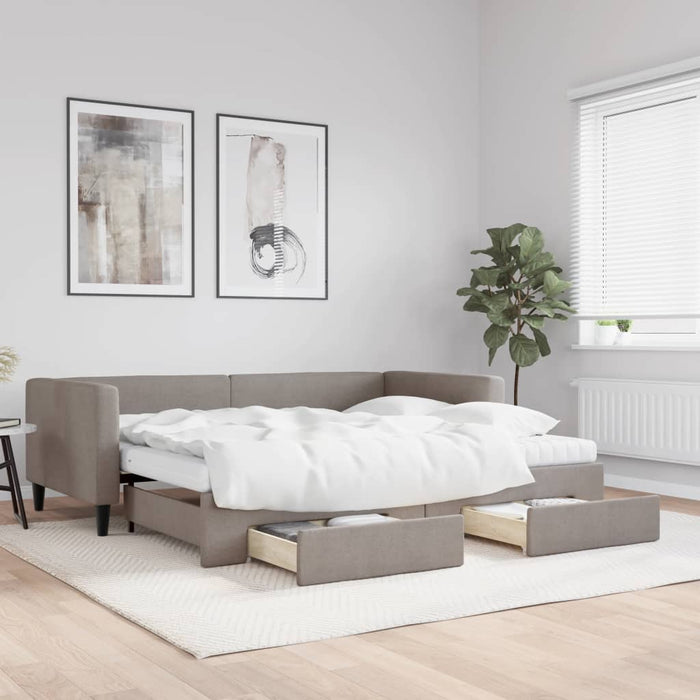 Tagesbett Ausziehbar mit Schubladen Taupe 90x200 cm Stoff