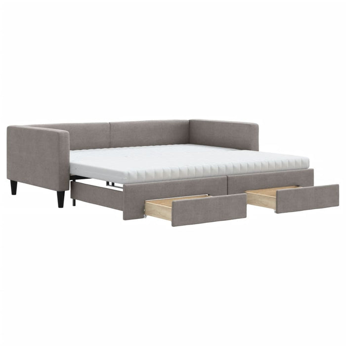 Tagesbett Ausziehbar mit Schubladen Taupe 100x200 cm Stoff
