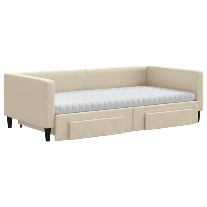 Tagesbett Ausziehbar mit Schubladen Creme 100x200 cm Stoff