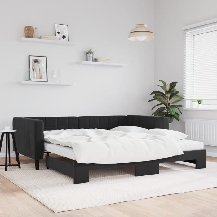 Tagesbett Ausziehbar mit Matratzen Schwarz 100x200 cm Samt