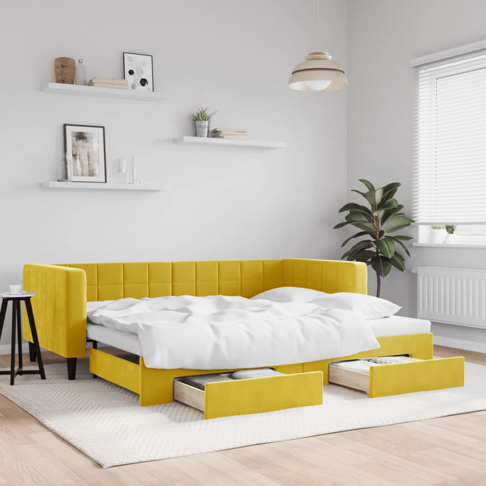 Tagesbett Ausziehbar mit Schubladen Gelb 90x200 cm Samt