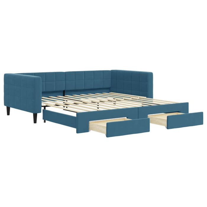 Tagesbett Ausziehbar mit Schubladen Blau 100x200 cm Samt