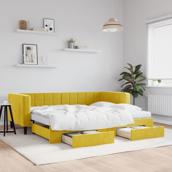 Tagesbett Ausziehbar mit Schubladen Gelb 90x200 cm Samt