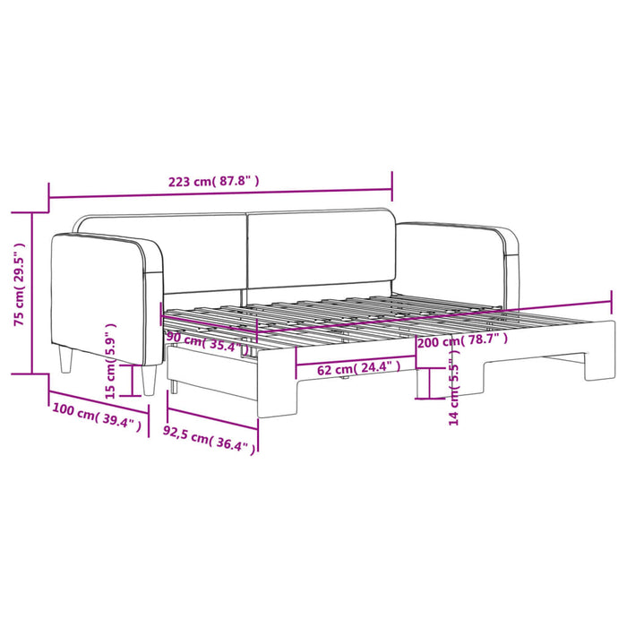 Tagesbett Ausziehbar Hellgrau 90x200 cm Stoff