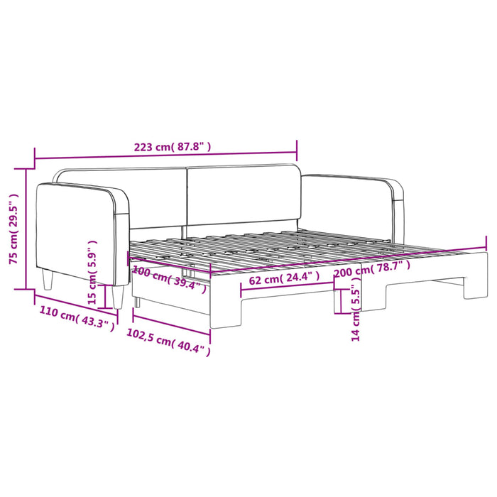 Tagesbett Ausziehbar Hellgrau 100x200 cm Stoff