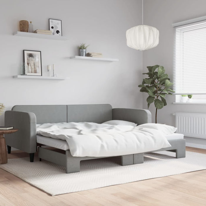 Tagesbett Ausziehbar Hellgrau 100x200 cm Stoff