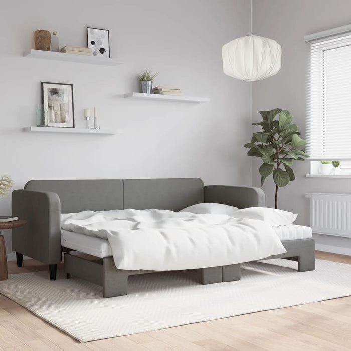 Tagesbett Ausziehbar mit Matratzen Dunkelgrau 80x200 cm Stoff