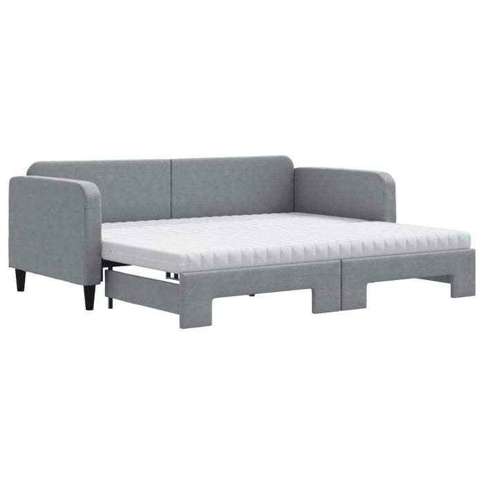 Tagesbett Ausziehbar mit Matratze Hellgrau 90x190 cm Stoff