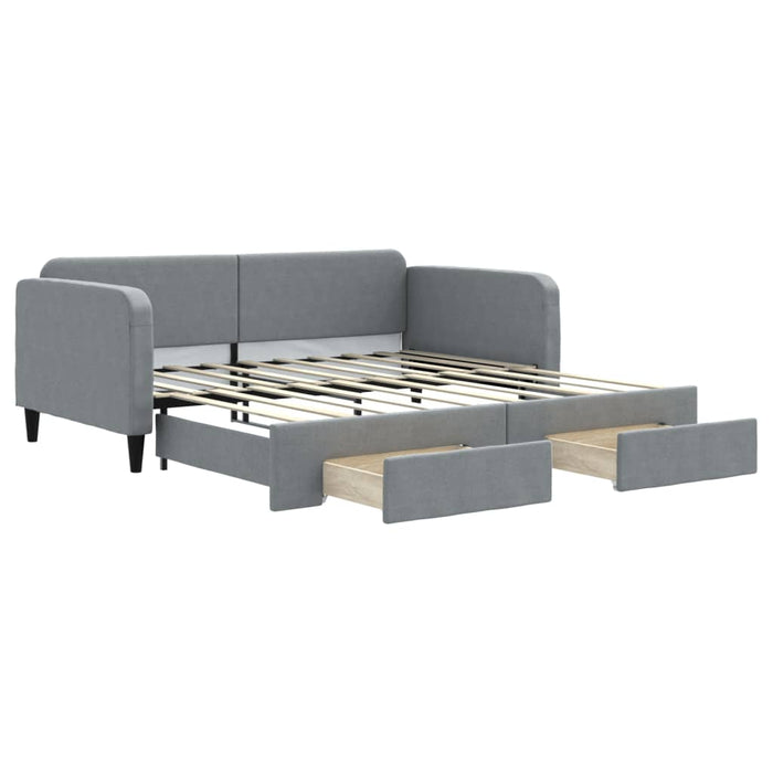 Tagesbett Ausziehbar mit Schubladen Hellgrau 90x190 cm Stoff
