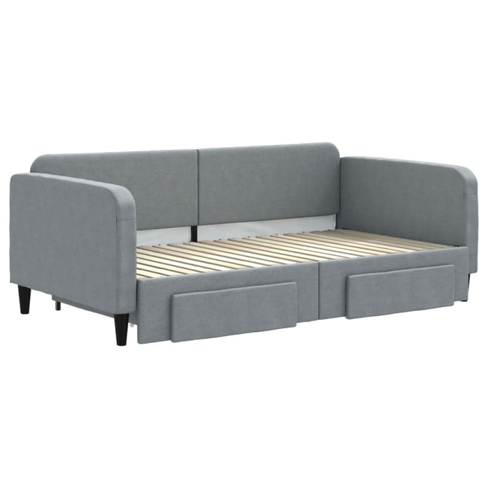 Tagesbett Ausziehbar mit Schubladen Hellgrau 90x190 cm Stoff
