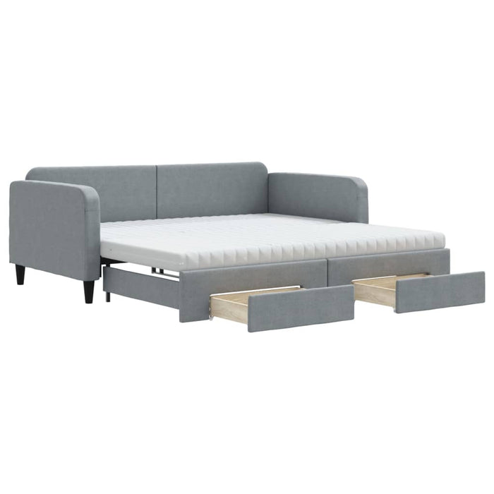 Tagesbett Ausziehbar mit Schubladen Hellgrau 100x200 cm Stoff