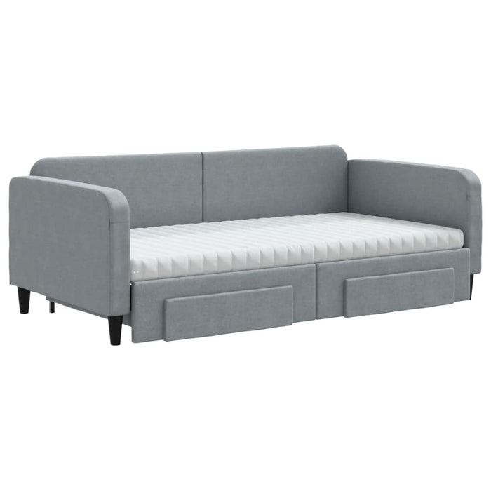 Tagesbett Ausziehbar mit Schubladen Hellgrau 100x200 cm Stoff