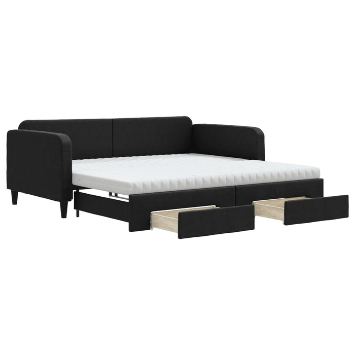 Tagesbett Ausziehbar mit Schubladen Schwarz 100x200 cm Stoff