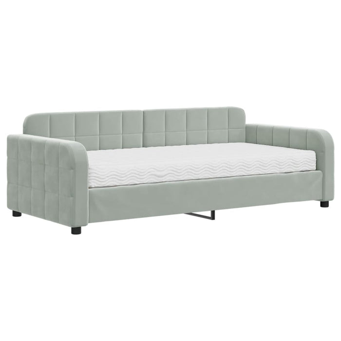 Tagesbett mit Matratze Hellgrau 90x190 cm Samt