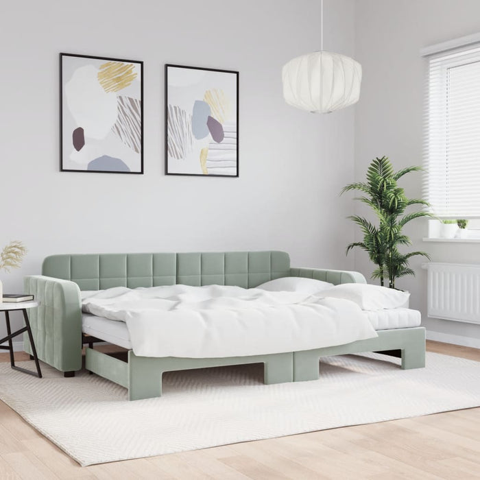 Tagesbett Ausziehbar mit Matratzen Hellgrau 80x200 cm Samt