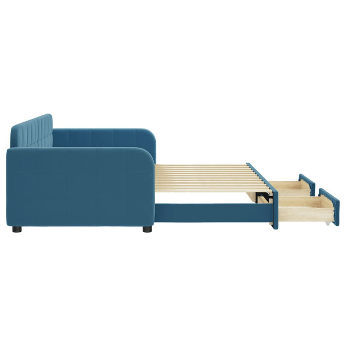 Tagesbett Ausziehbar mit Schubladen Blau 90x200 cm Samt