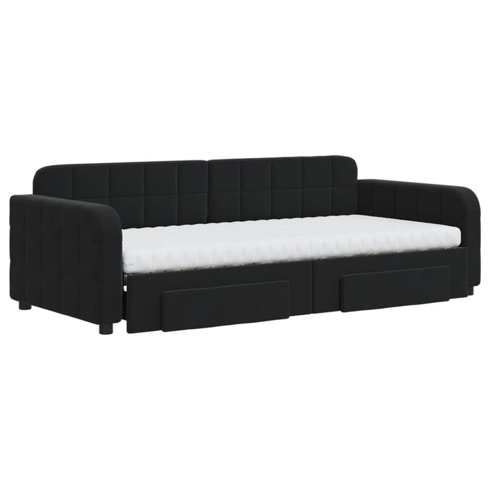 Tagesbett Ausziehbar mit Schubladen Schwarz 90x200 cm Samt