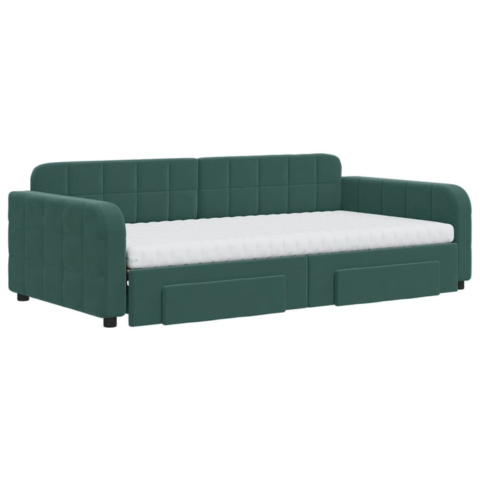 Tagesbett Ausziehbar mit Schubladen Dunkelgrün 100x200 cm Samt