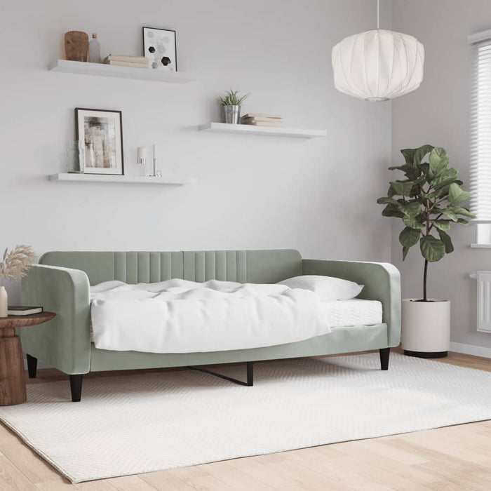 Tagesbett mit Matratze Hellgrau 90x190 cm Samt