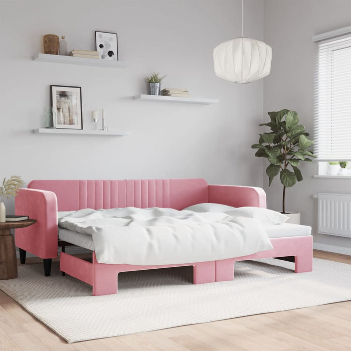 Tagesbett Ausziehbar Rosa 90x200 cm Samt