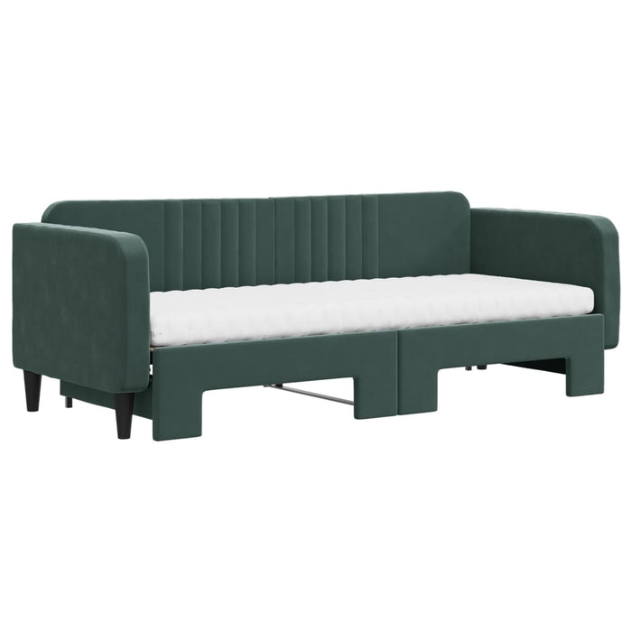 Tagesbett Ausziehbar mit Matratzen Dunkelgrün 80x200 cm Samt