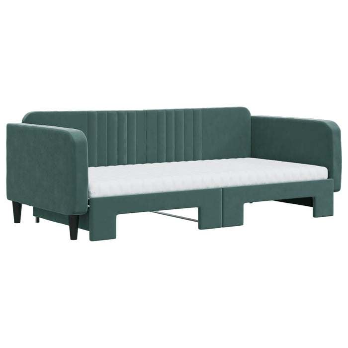 Tagesbett Ausziehbar mit Matratzen Dunkelgrün 100x200 cm Samt
