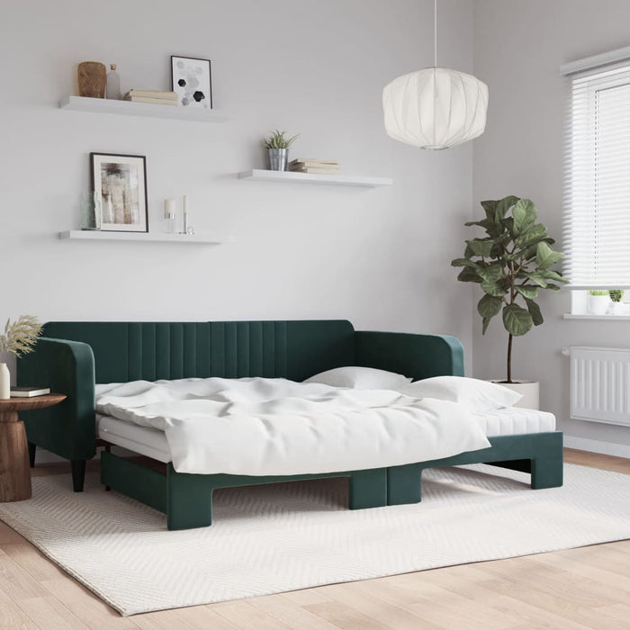 Tagesbett Ausziehbar mit Matratzen Dunkelgrün 100x200 cm Samt