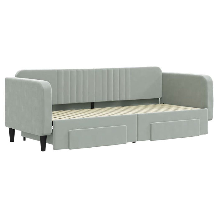 Tagesbett Ausziehbar mit Schubladen Hellgrau 80x200 cm Samt