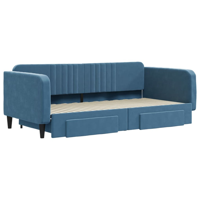 Tagesbett Ausziehbar mit Schubladen Blau 100x200 cm Samt