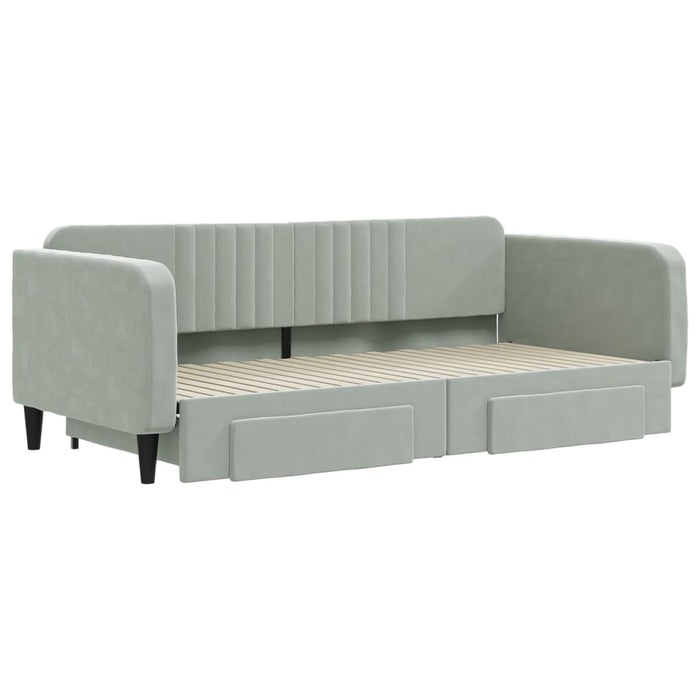 Tagesbett Ausziehbar mit Schubladen Hellgrau 100x200 cm Samt