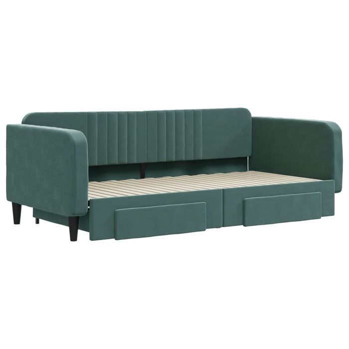 Tagesbett Ausziehbar mit Schubladen Dunkelgrün 100x200 cm Samt