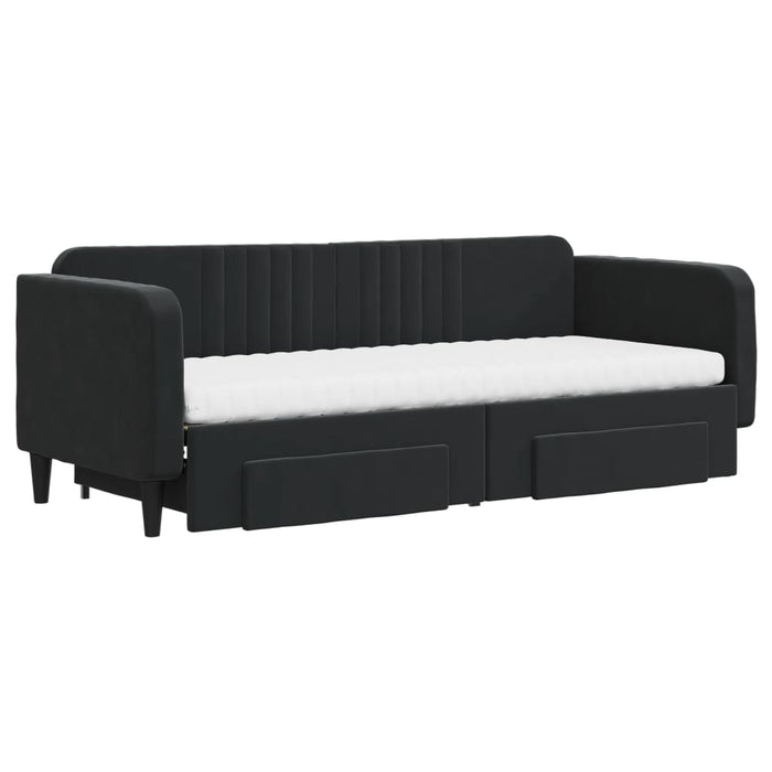 Tagesbett Ausziehbar mit Schubladen Schwarz 80x200 cm Samt