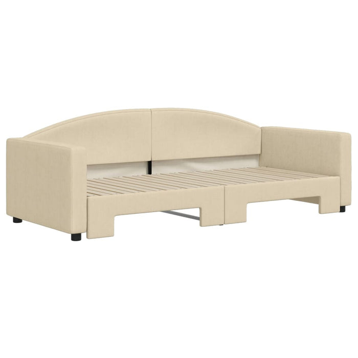 Tagesbett Ausziehbar Creme 90x200 cm Stoff