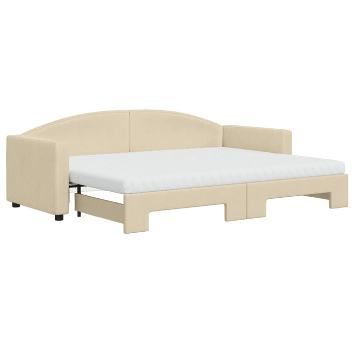 Tagesbett Ausziehbar mit Matratzen Creme 80x200 cm Stoff