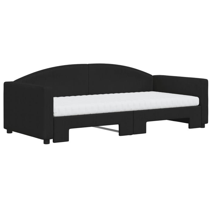 Tagesbett Ausziehbar mit Matratzen Schwarz 90x190 cm Stoff