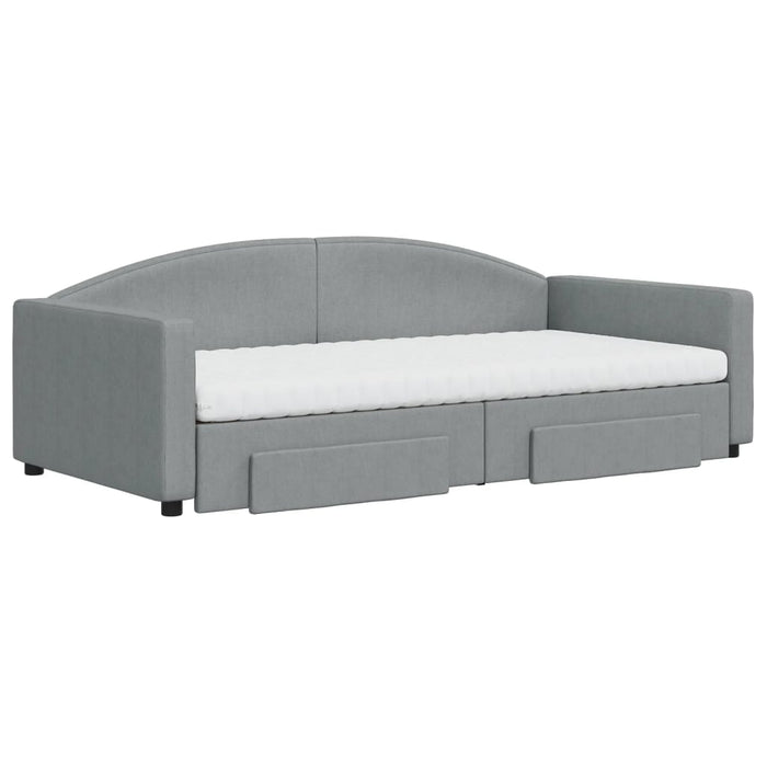 Tagesbett Ausziehbar mit Schubladen Hellgrau 100x200 cm Stoff