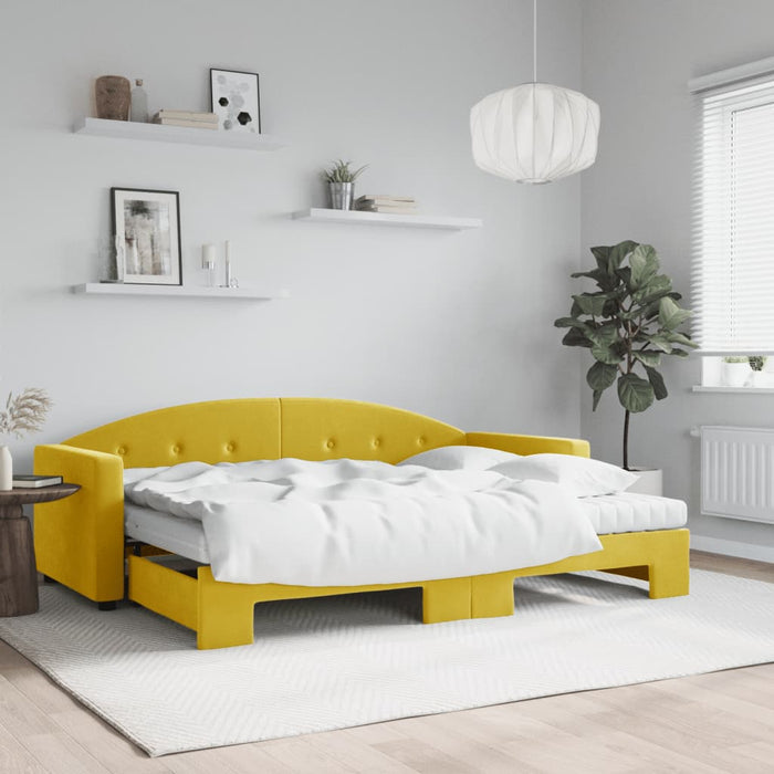 Tagesbett Ausziehbar mit Matratzen Gelb 80x200 cm Samt