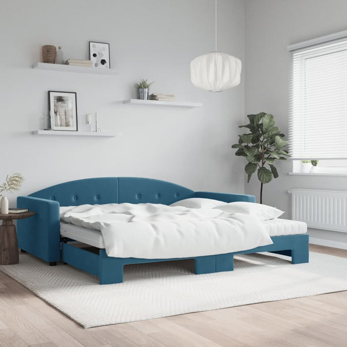 Tagesbett Ausziehbar mit Matratzen Blau 100x200 cm Samt