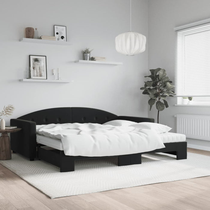 Tagesbett Ausziehbar mit Matratzen Schwarz 100x200 cm Samt