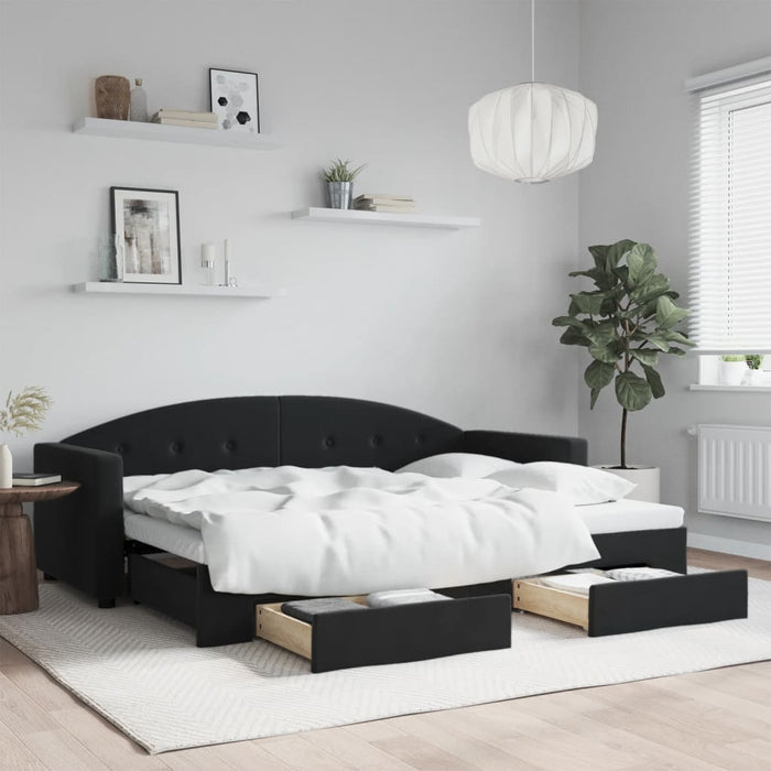tagesbett mit aufbewahrung Tagesbett Ausziehbar mit Schubladen Schwarz 80x200 cm Samt
