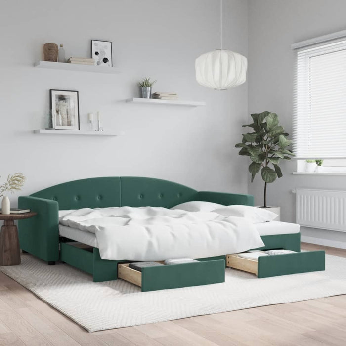 Tagesbett Ausziehbar mit Schubladen Dunkelgrün 90x200 cm Samt