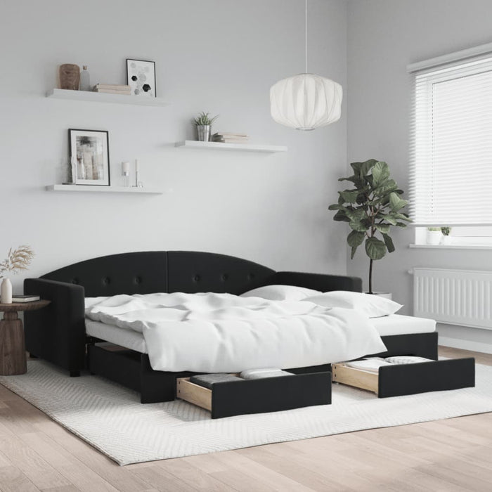 Tagesbett Ausziehbar mit Schubladen Schwarz 100x200 cm Samt